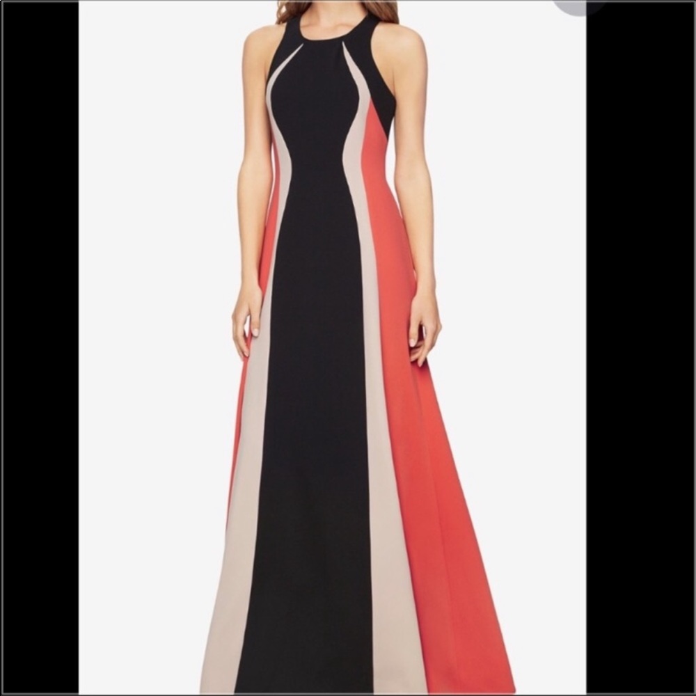 BCBG floor-length colour block dress